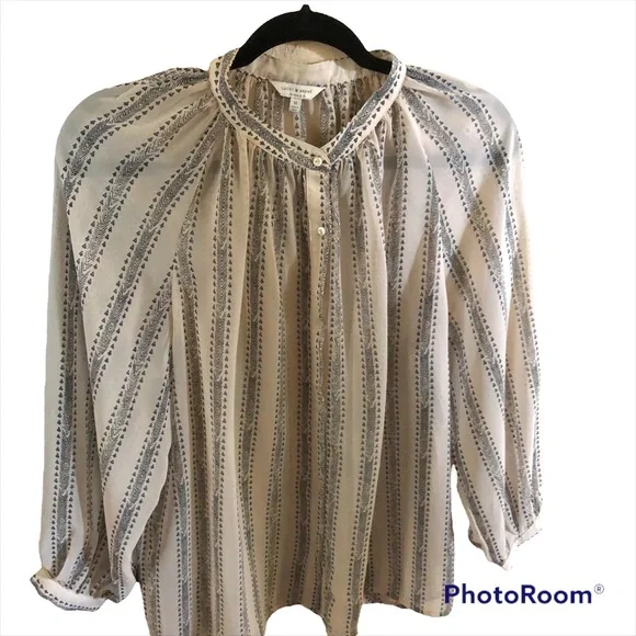 Lucky Brand Romantic Poet's Blouse. Sheer. Cream and Black. Medium - Picture 6 of 10